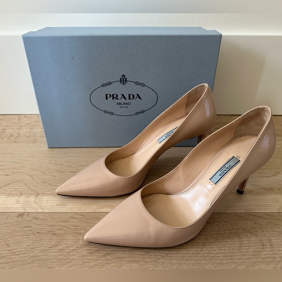 Prada Nude Pointed-Toe Leather Pumps - Picture 1 of 13